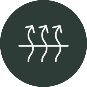Icon of three arrows pointing upwards on a dark green background