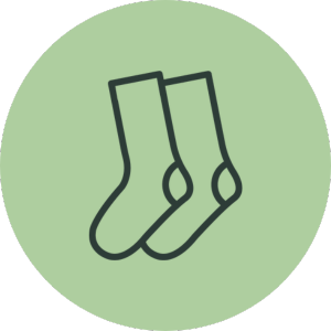 Outline of two socks on a green circle
