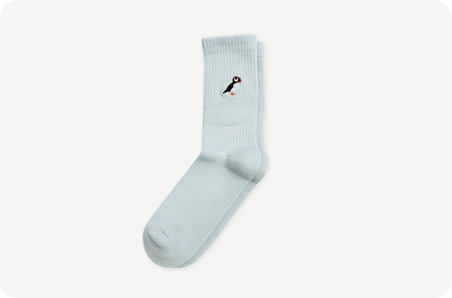 Blue ribbed puffin socks