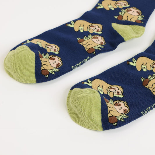 blue sloth bamboo socks on a white background