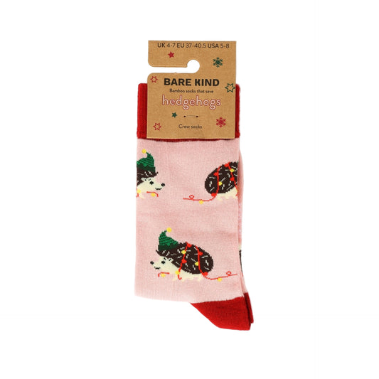 Pink christmas hedgehogs bamboo socks