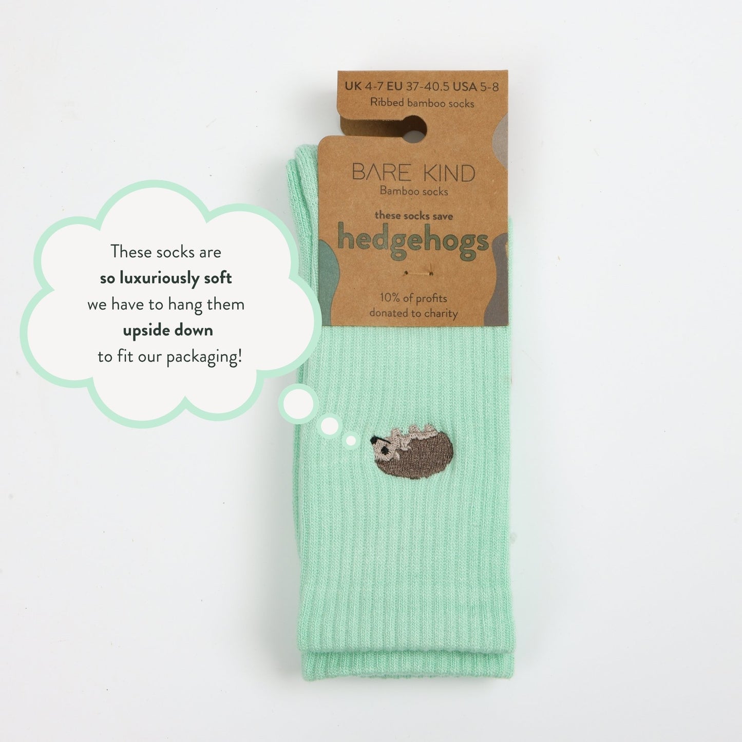 flat lays of green hedgehogs ribbed bamboo socks