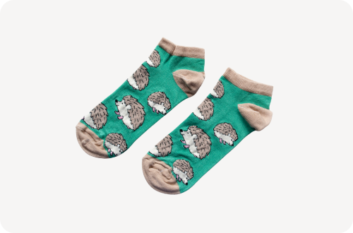 flat lay of green hedgehog trainer bamboo socks
