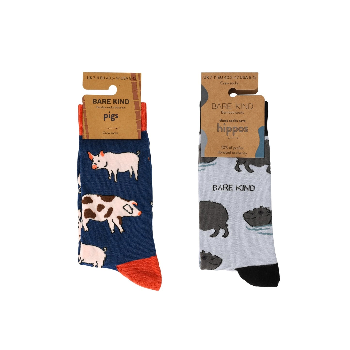 Pig and Hippo bamboo socks