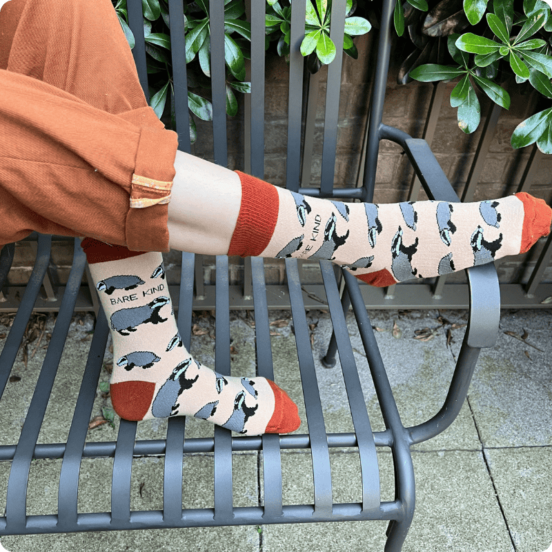 model wearing Badger bamboo socks