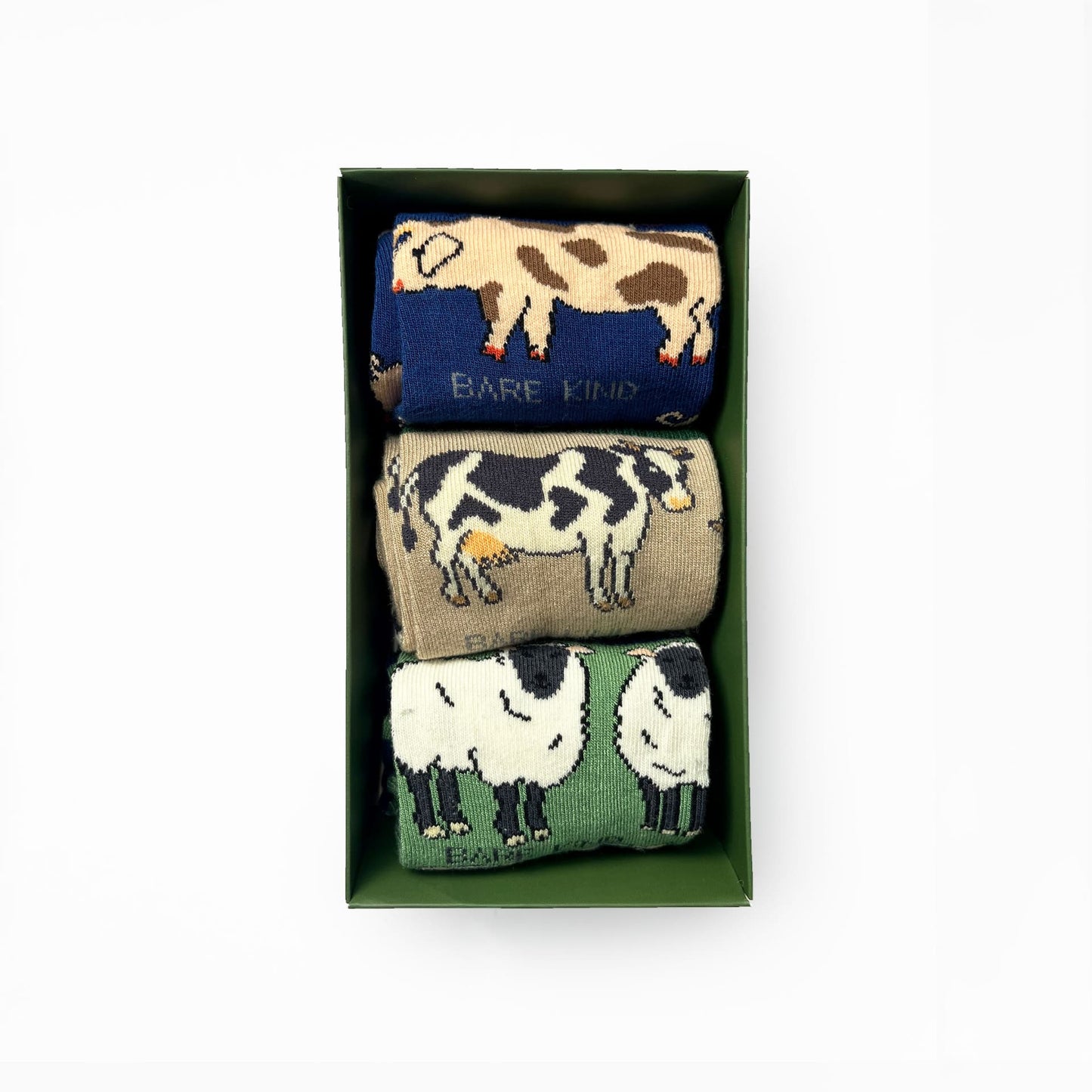 pig, cow and sheep bamboo socks in farm gift box