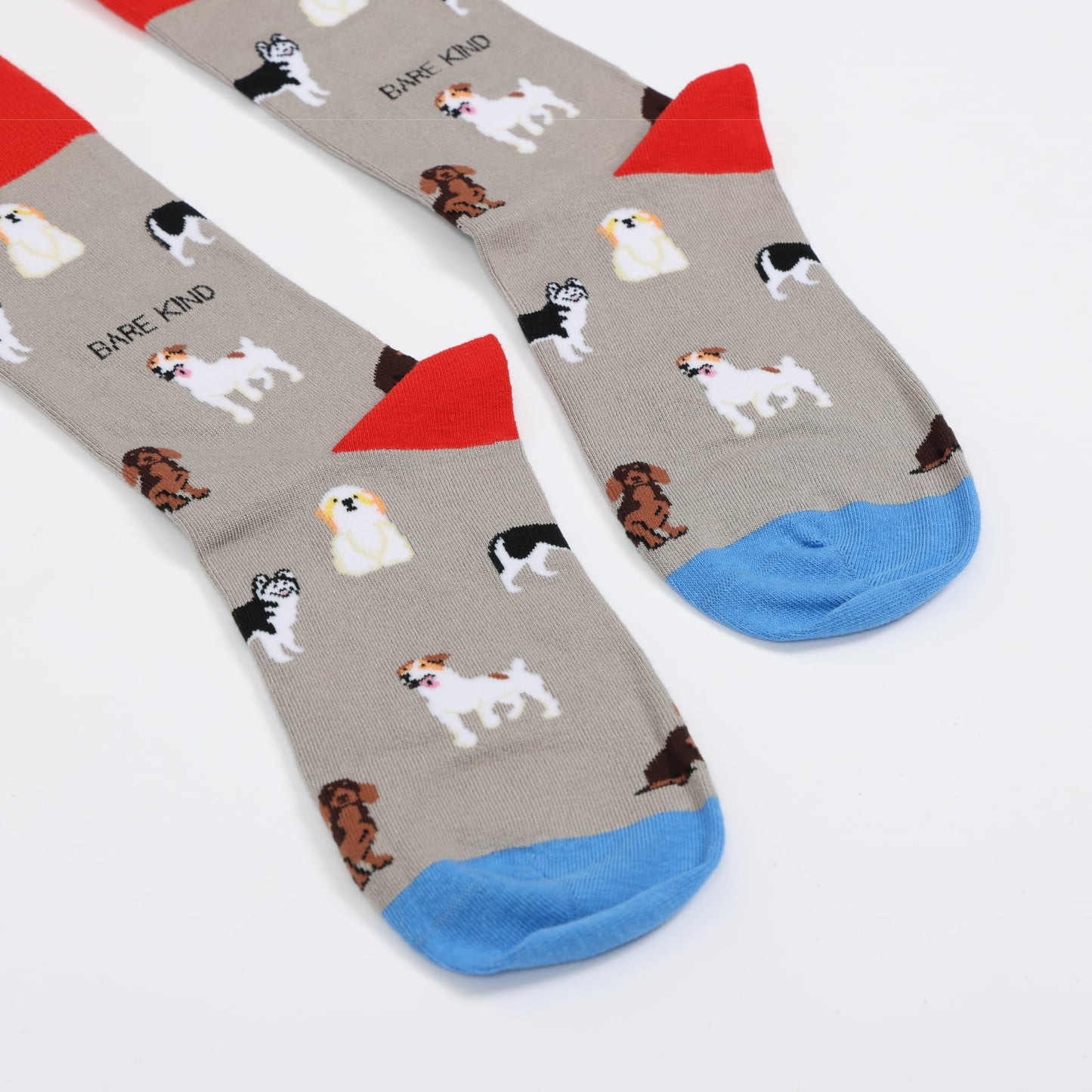close up to grey dog bamboo socks