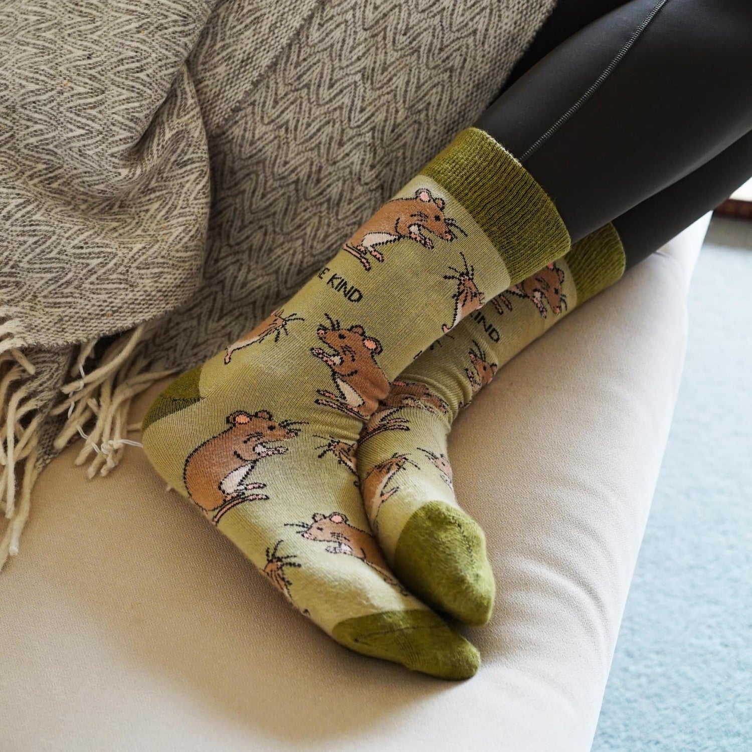 woman wearing mouse bamboo socks
