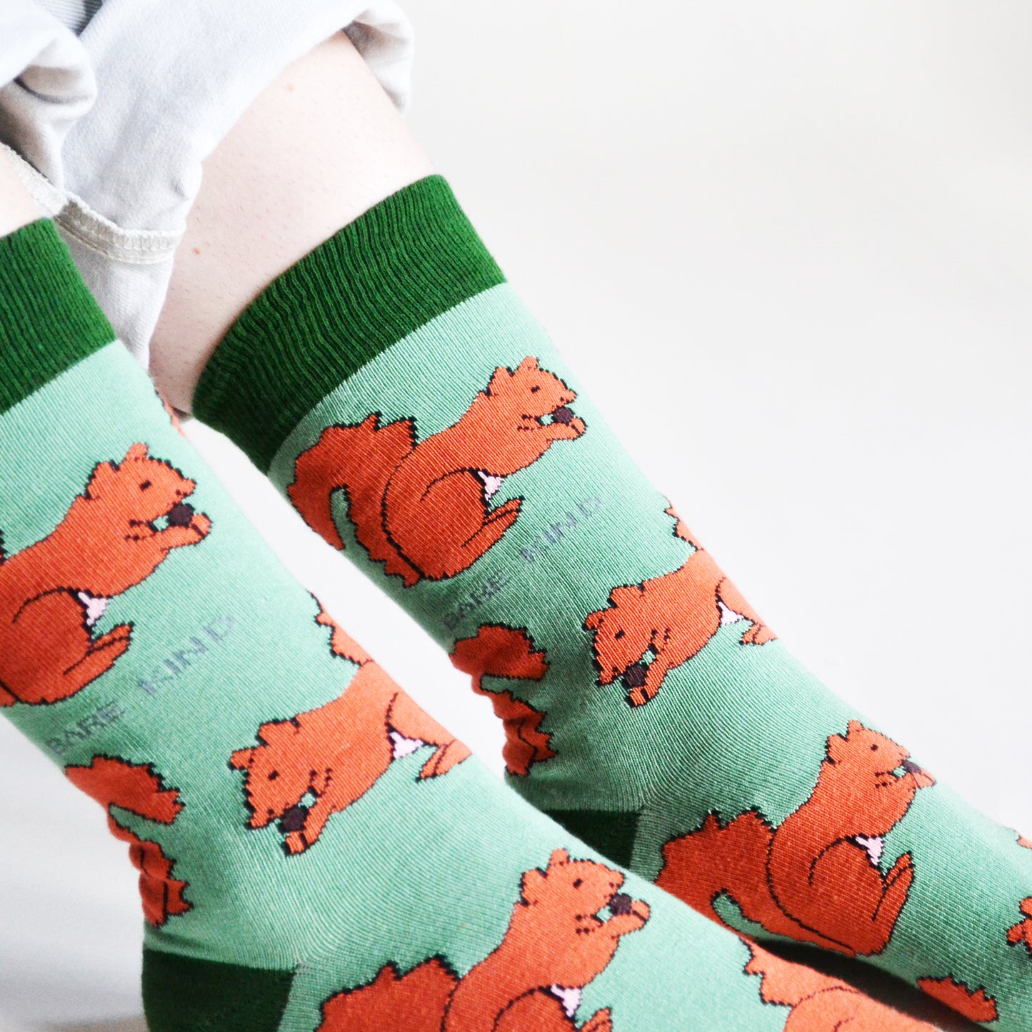 closeup of red squirrel bamboo socks