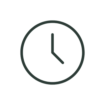 Black clock icon on a white background