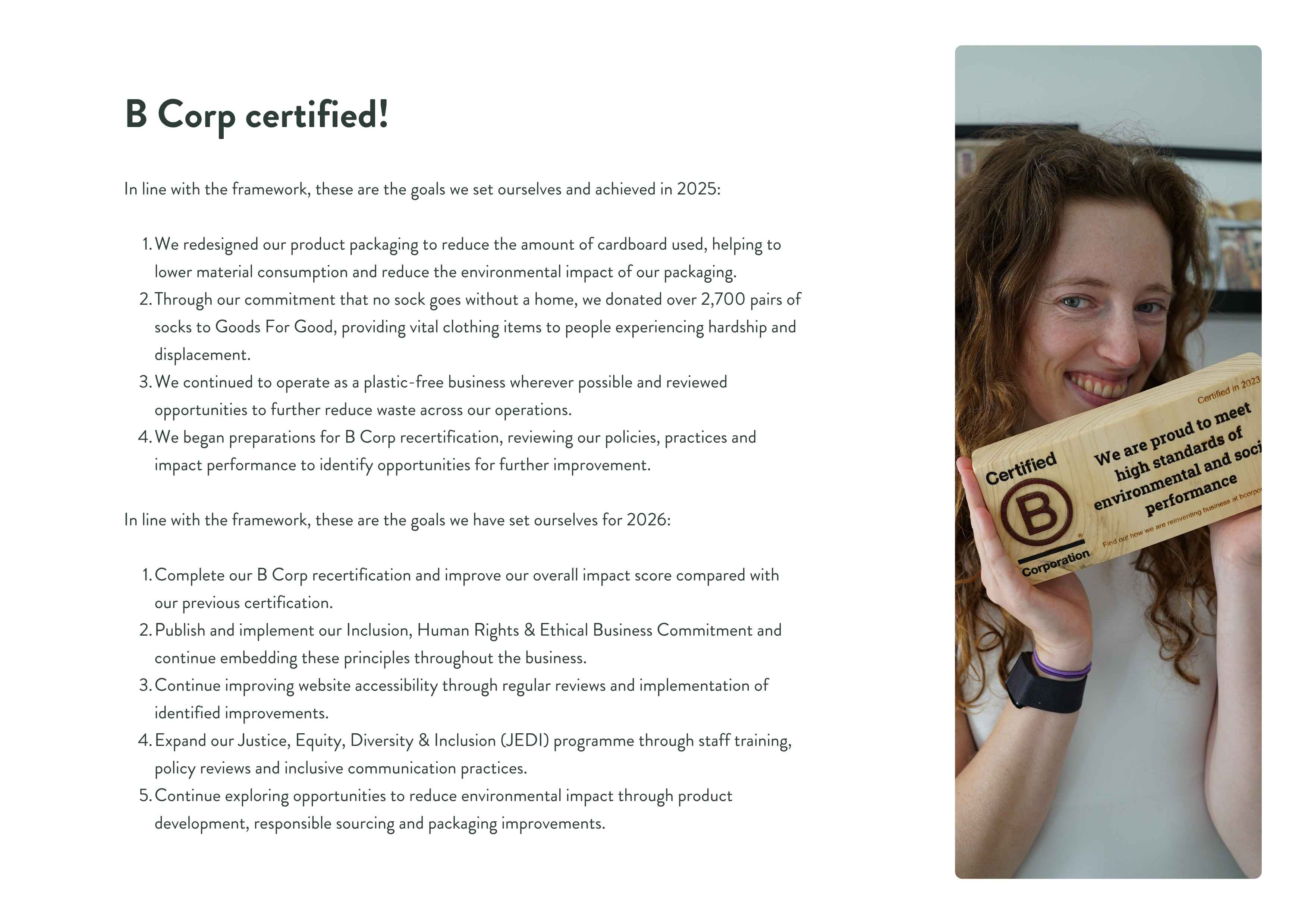 B corp certified goals achieved in 2025