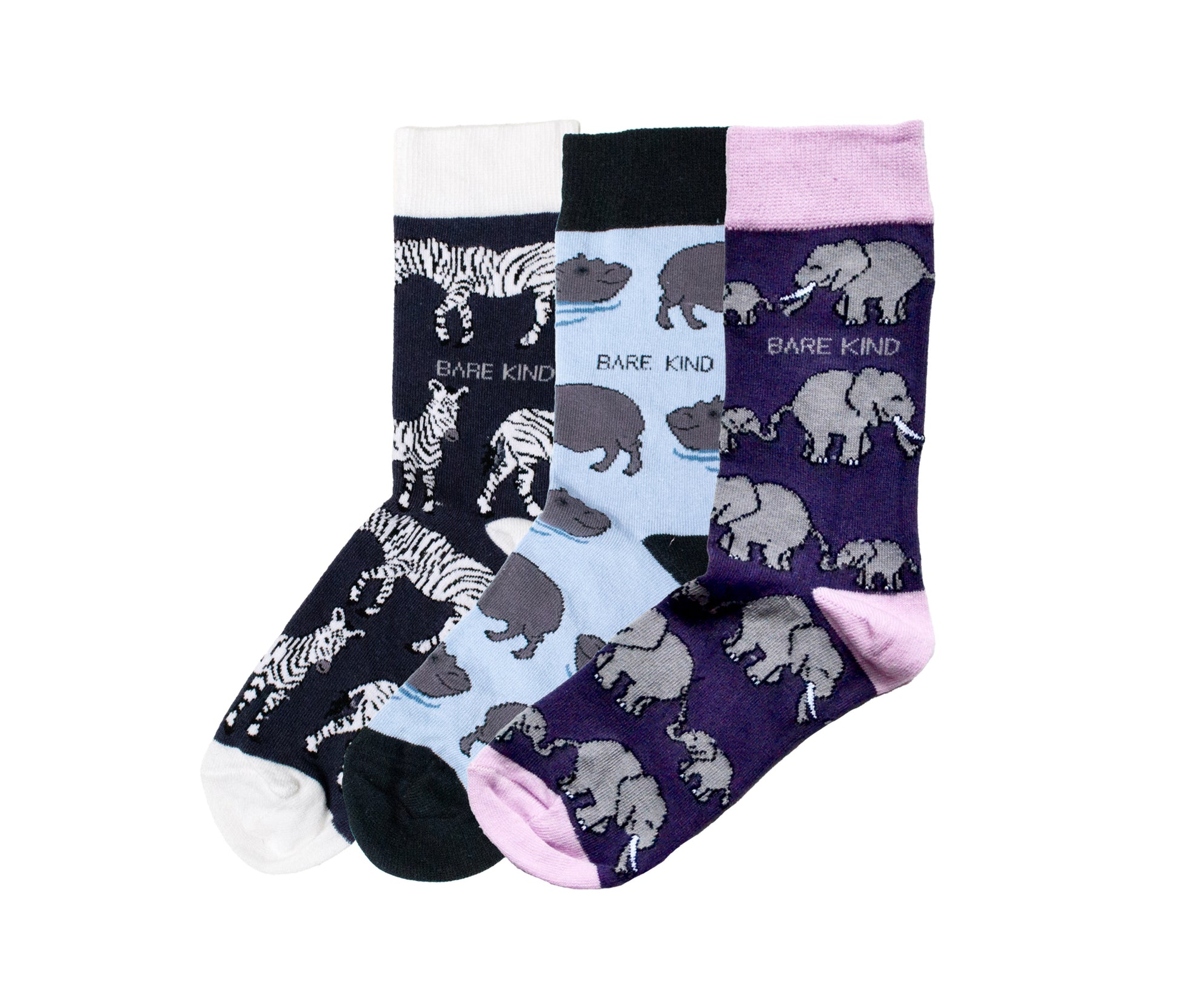 African safari bare kind bamboo socks 3 pack bundle