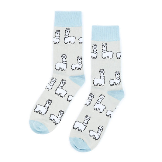 flat lay of grey blue alpaca bamboo socks