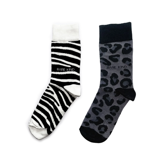 Bare Kind zebra and panther animal print bamboo socks