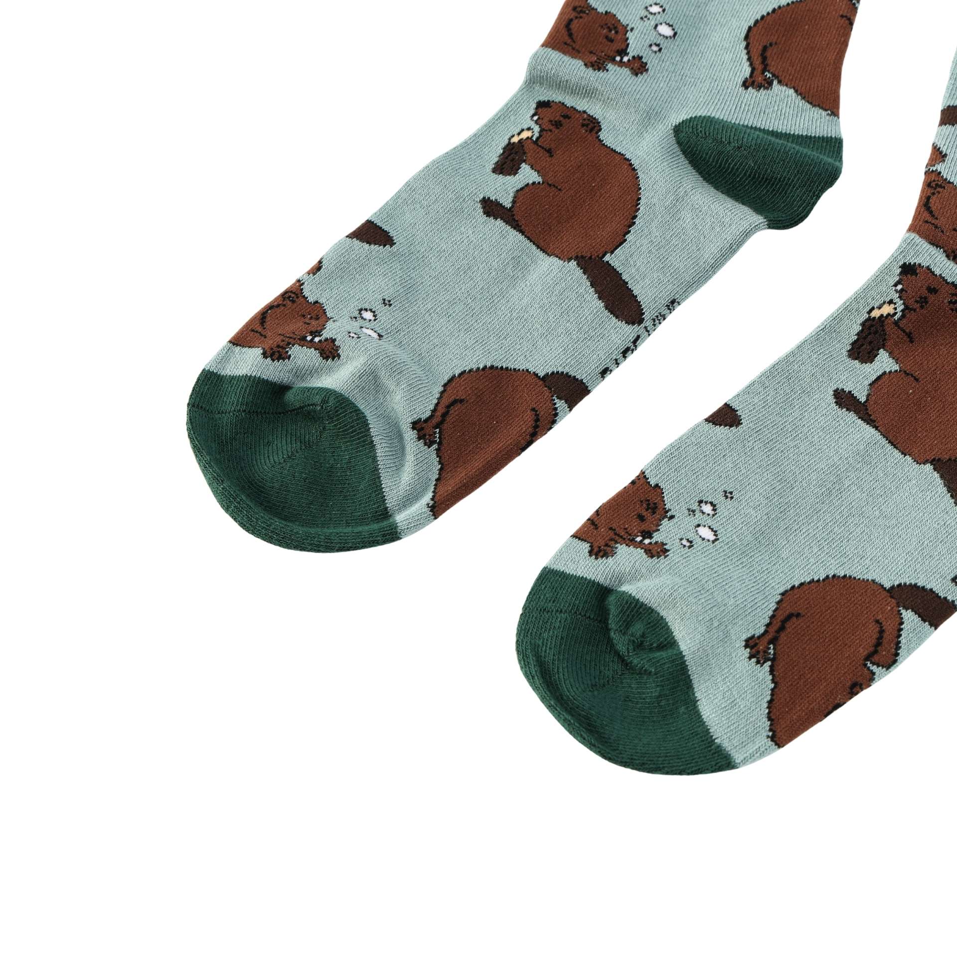 flat lay of green beaver bamboo socks