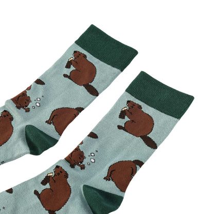 flat lay of green beaver bamboo socks