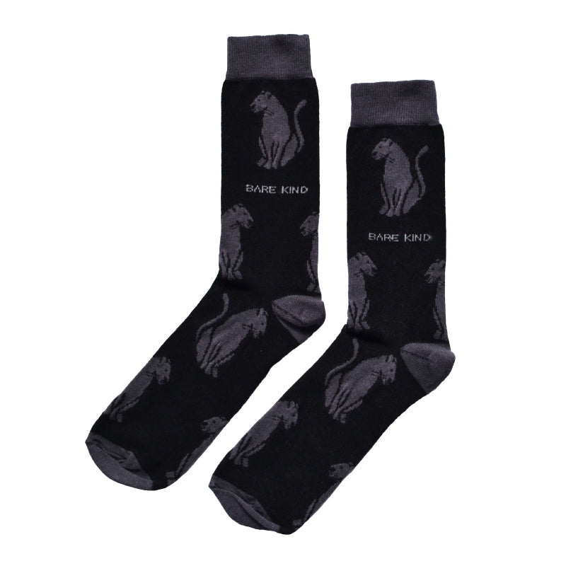 Flat lay of Bare Kind black panther bamboo socks