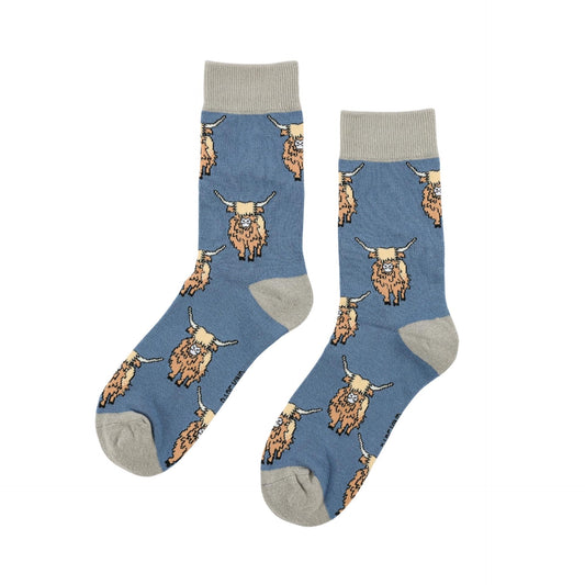 Blue highland cows bamboo socks