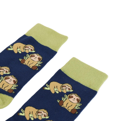 Pair of socks with sloth design on a white background