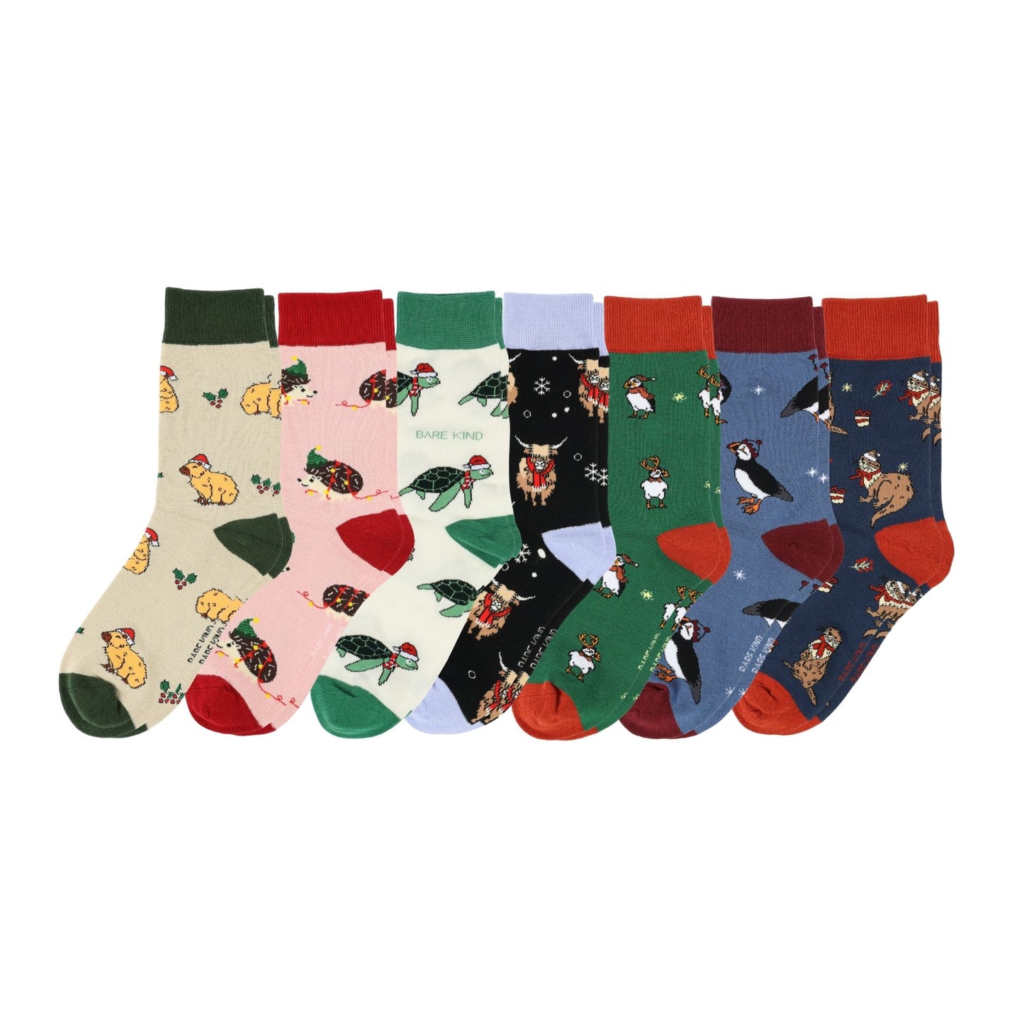 Set of colorful Christmas socks on a white background
