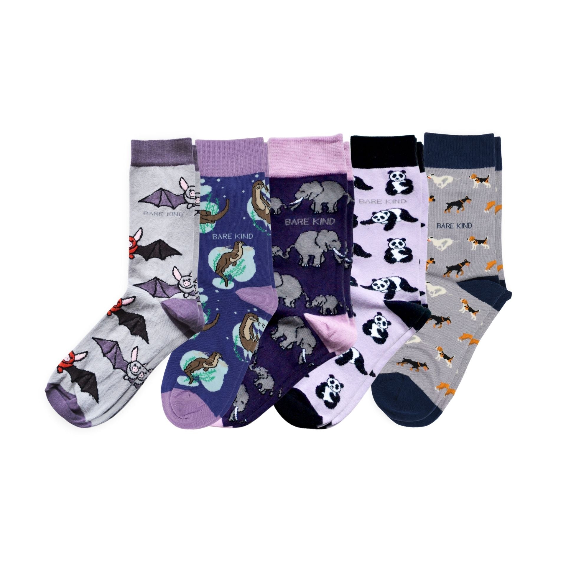 flat lays of 5 purple bamboo socks