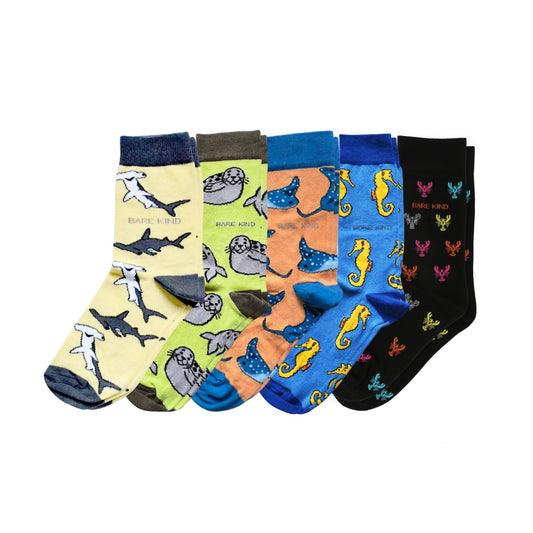 flat lays of ocean rainbow bamboo socks