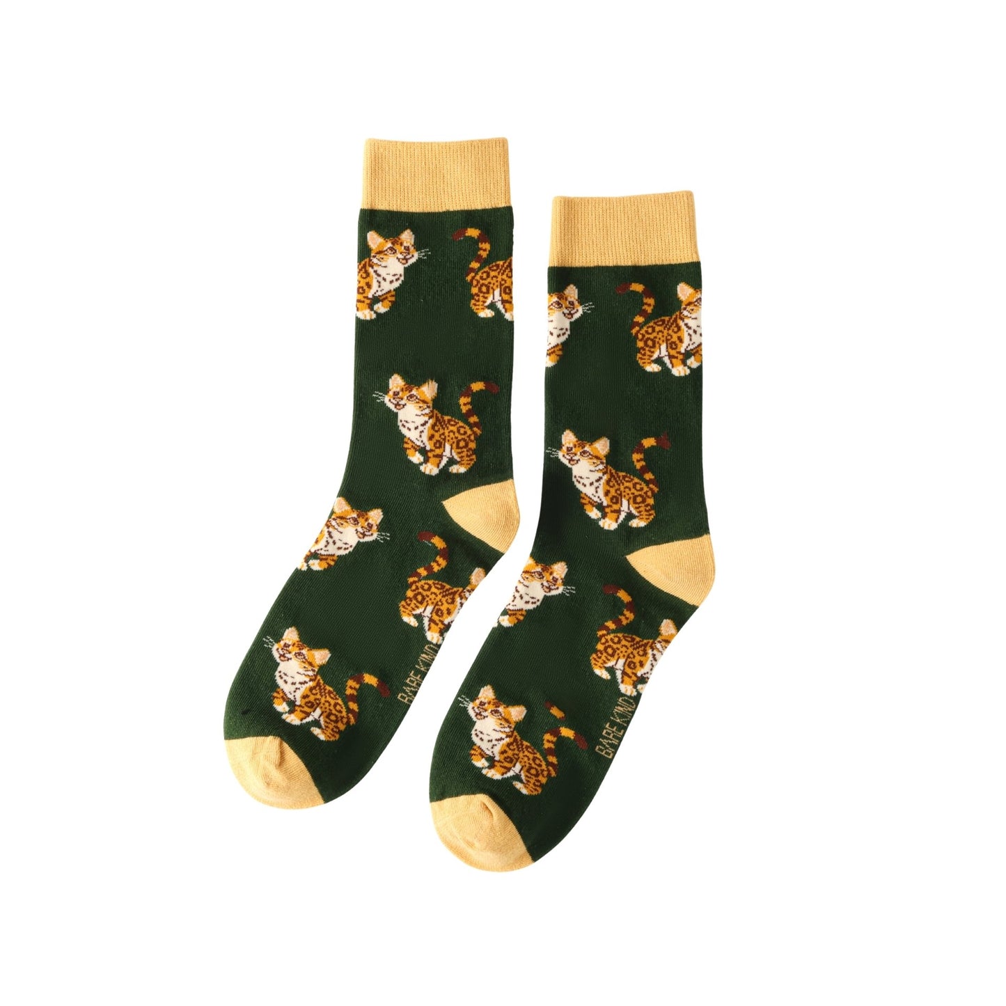 Green Cat Leopard bamboo socks on a white background