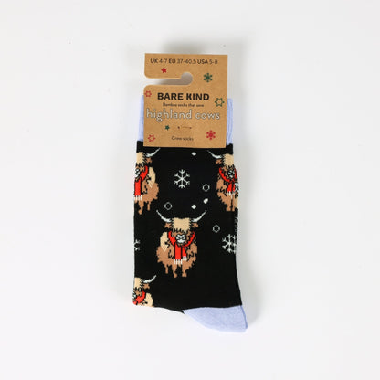 christmas highland cows bamboo socks