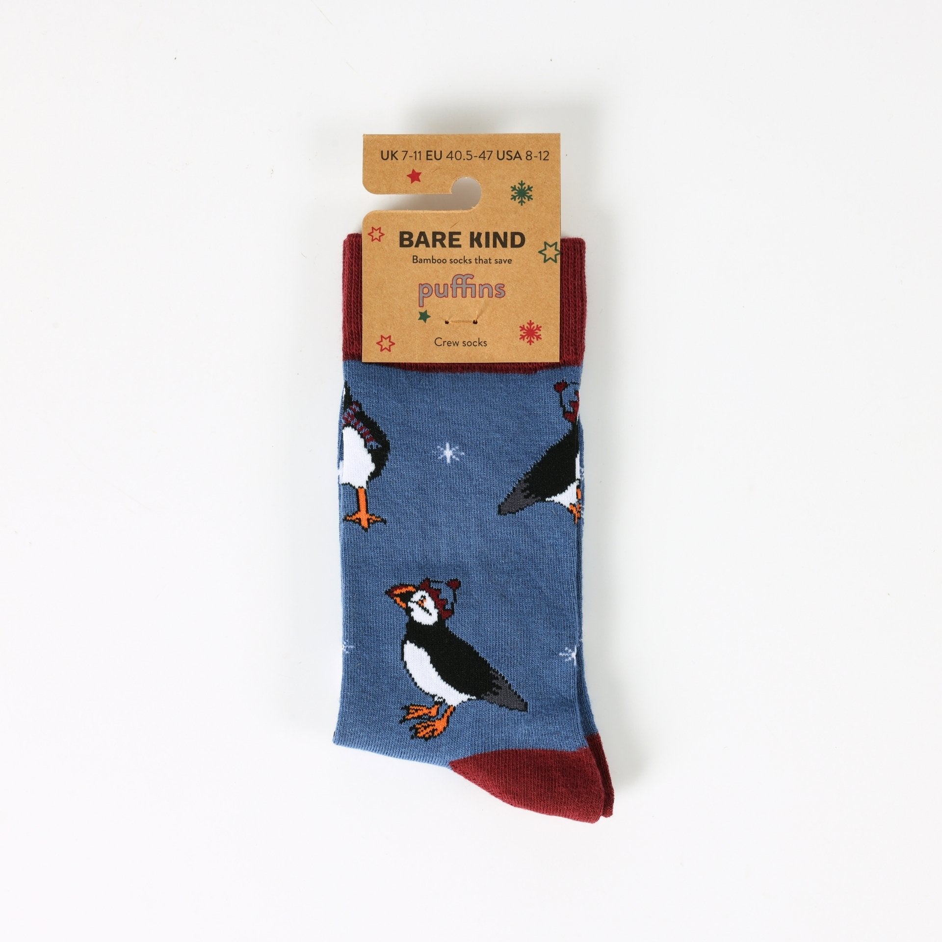 Blue christmas puffins bamboo socks