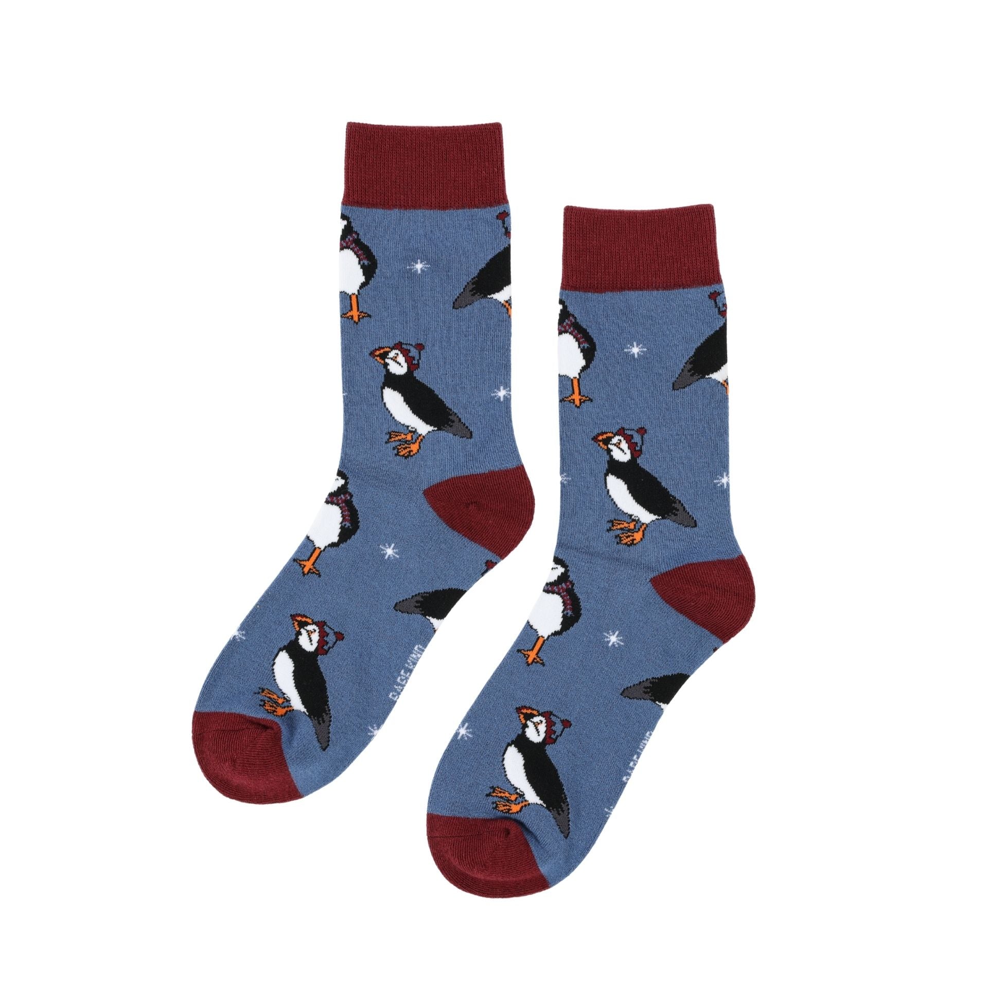 Blue christmas puffins bamboo socks
