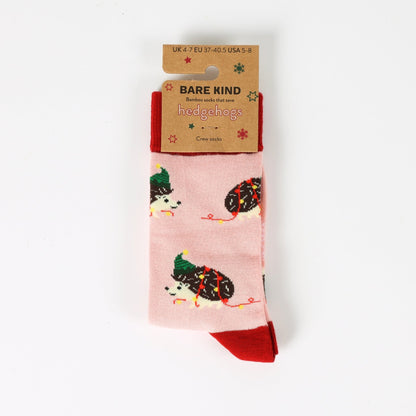Pink christmas hedgehogs bamboo socks