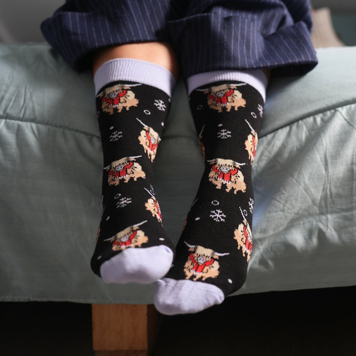 christmas highland cows socks