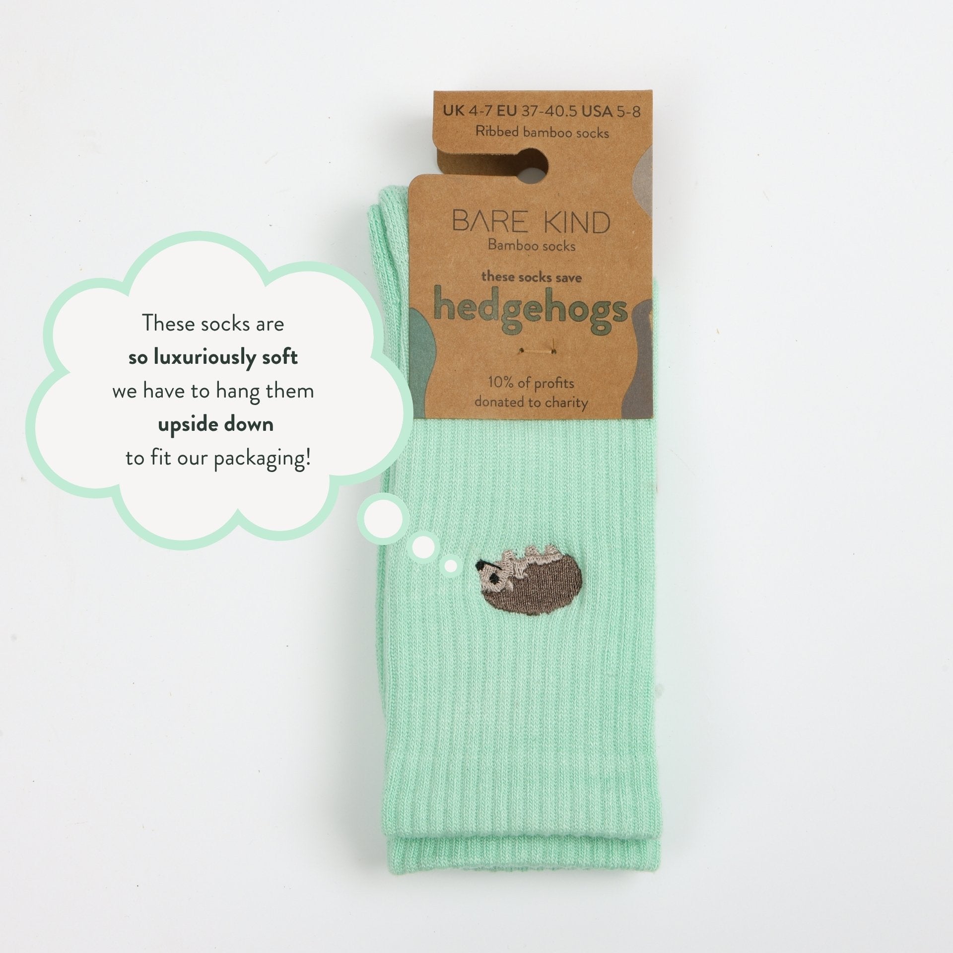flat lays of green hedgehogs ribbed bamboo socks