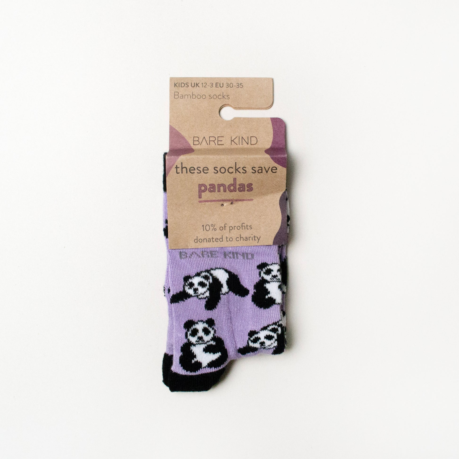 folded kids panda socks in 100% recyclable packaging