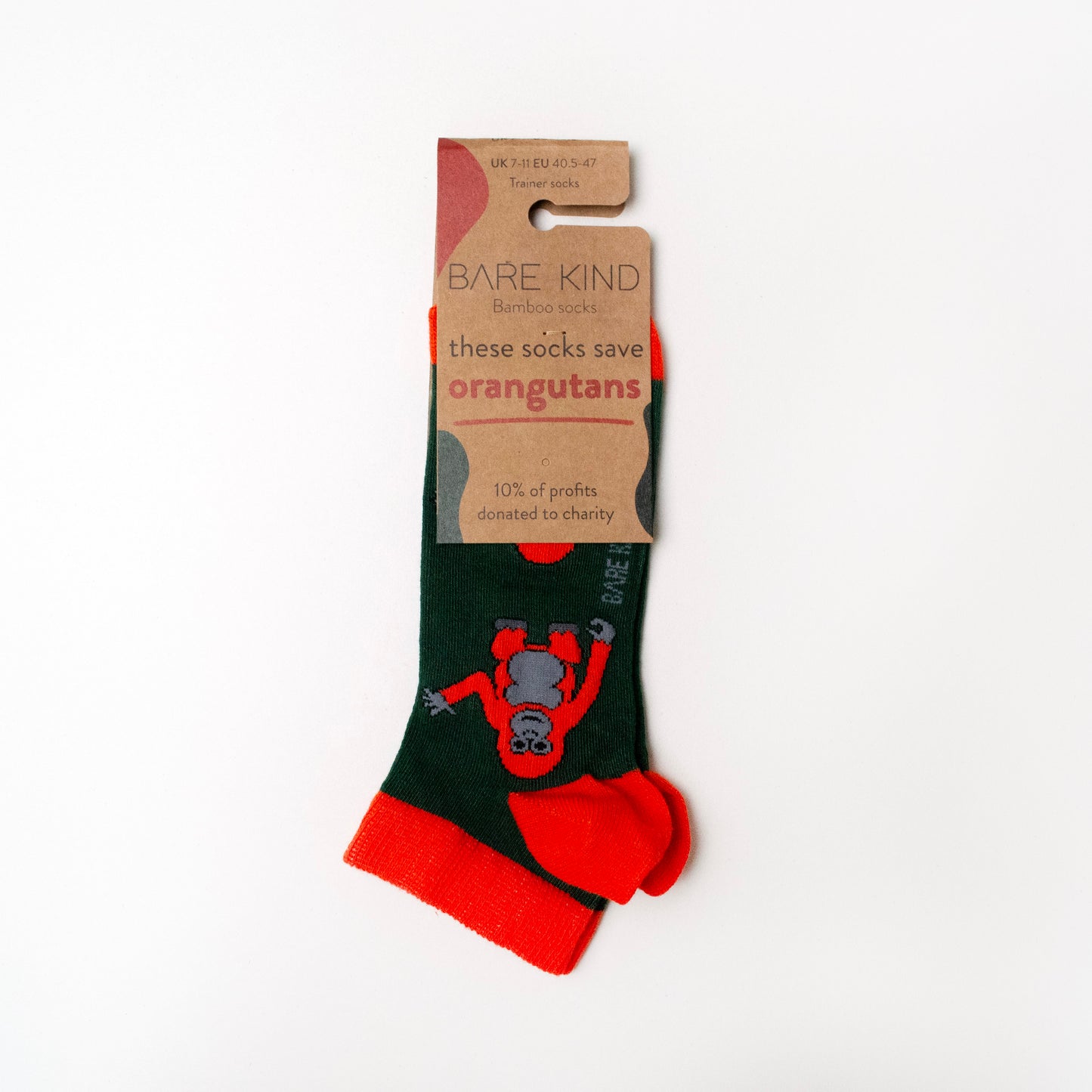 folded flat lay of orangutan trainer socks in 100% recyclable packaging