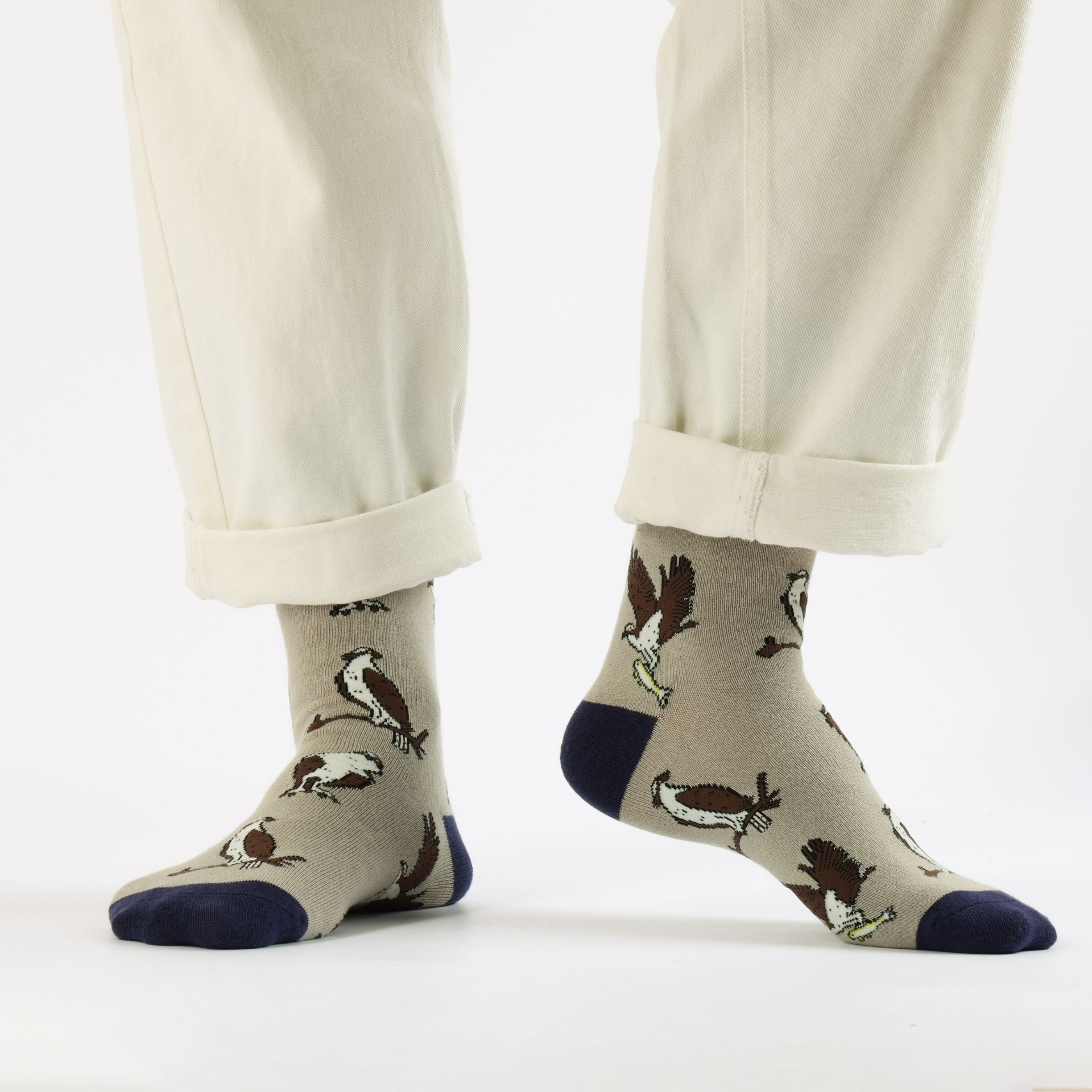 Person wearing Osprey bamboo socks on a white background