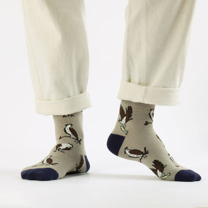 Person wearing Osprey bamboo socks on a white background