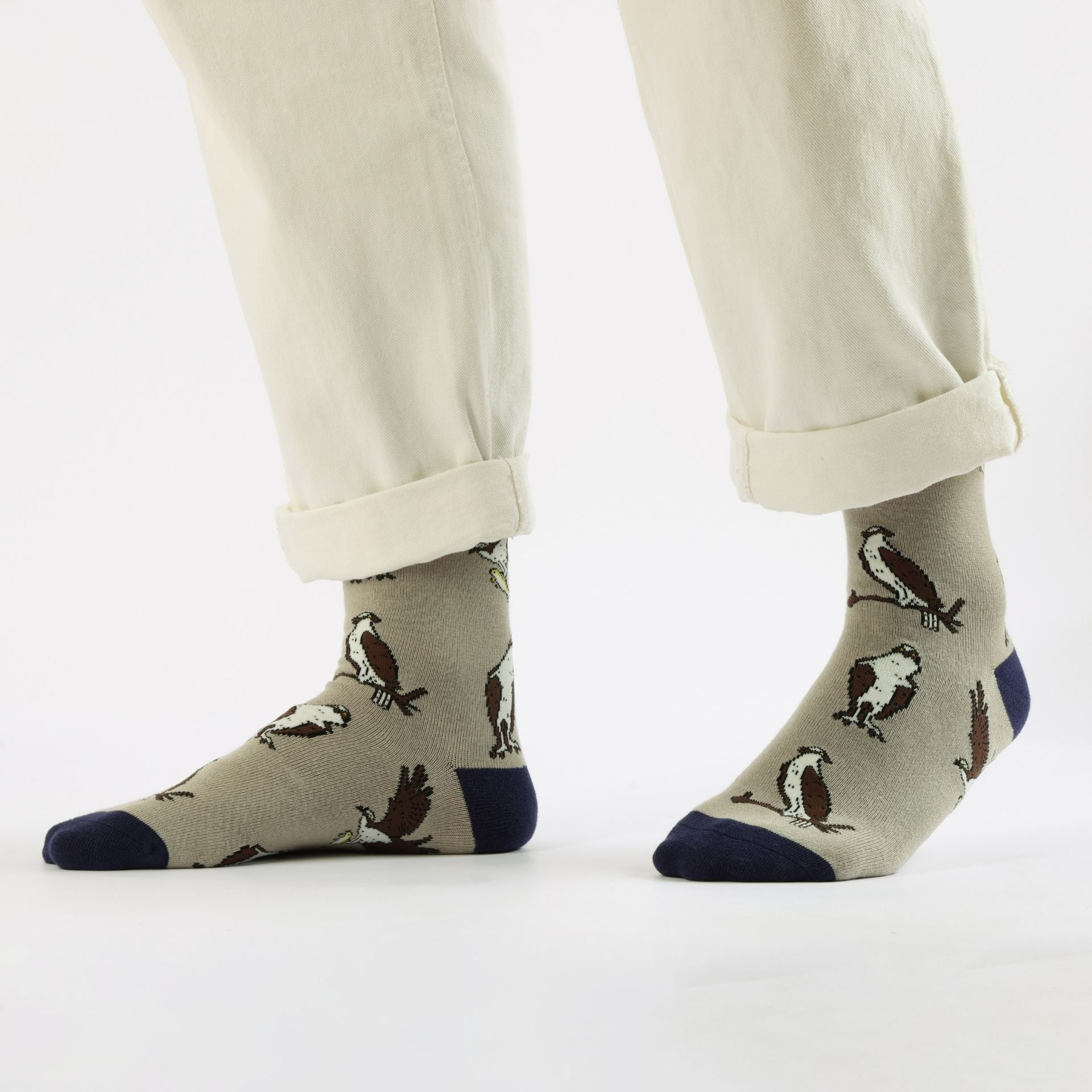 Person wearing Osprey bamboo socks on a white background