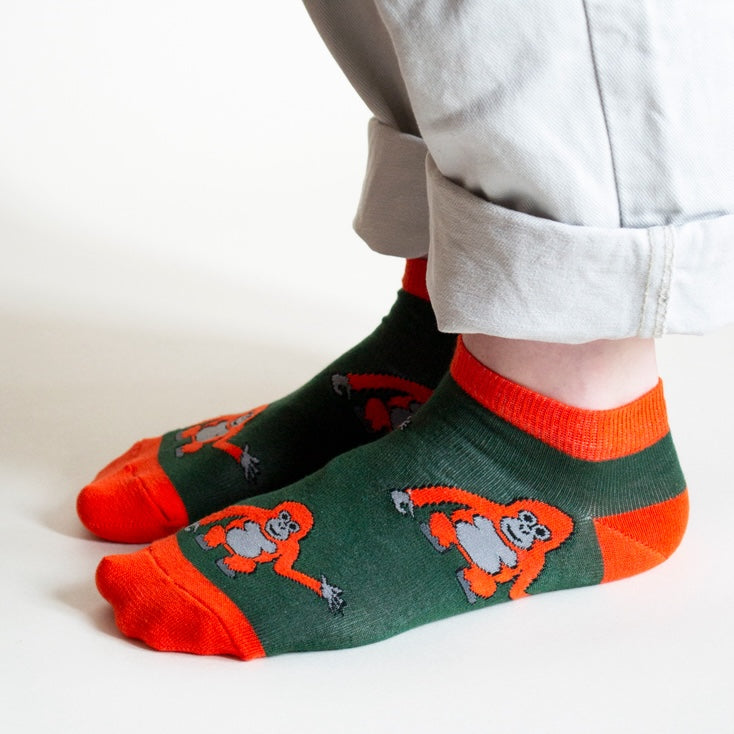 side angle view of bamboo orangutan trainer socks