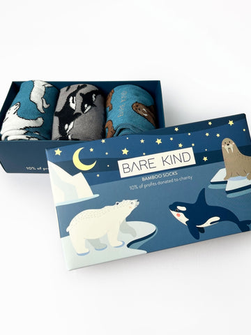 Arctic Animals Bamboo Socks Gift Box of 3