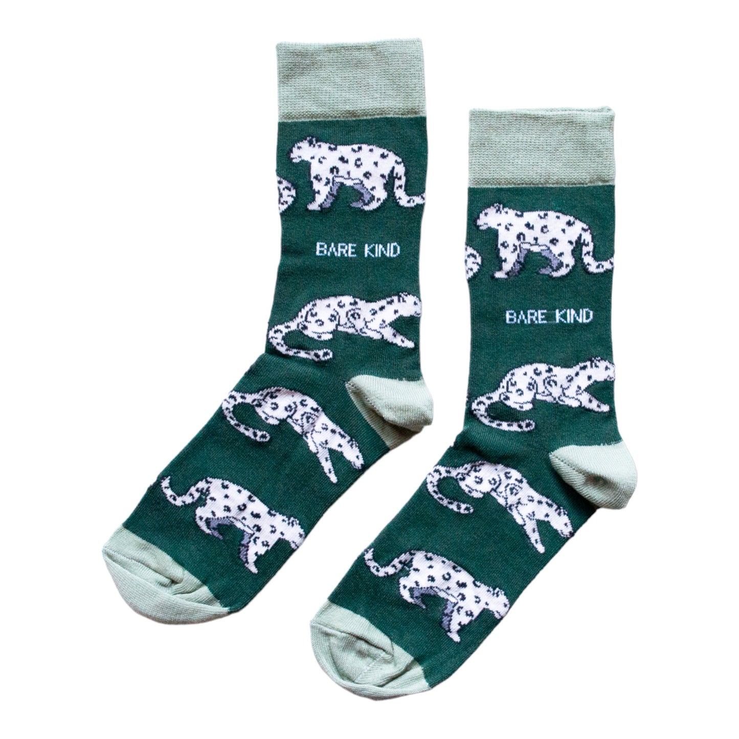 flat lay of green snow leopard bamboo socks