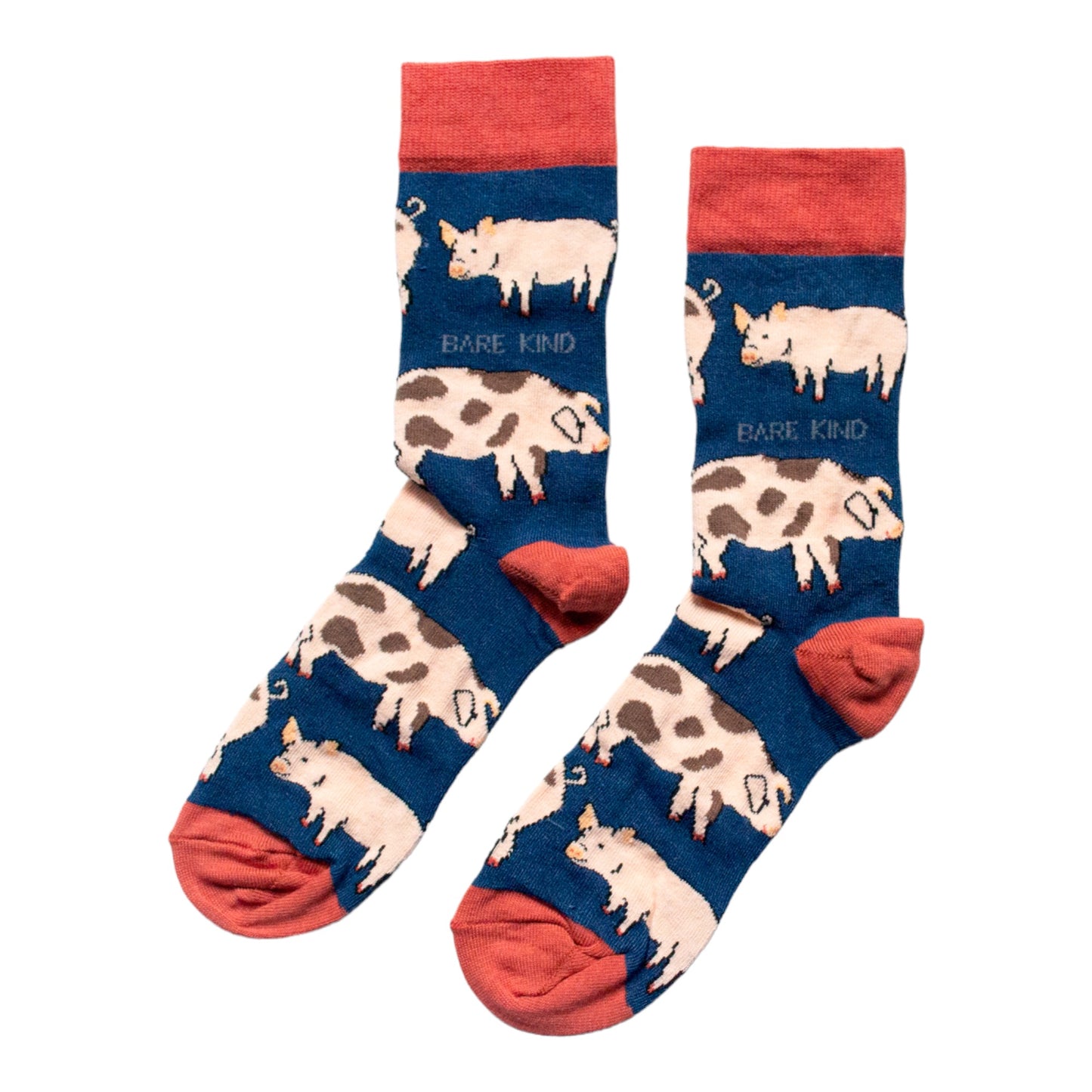 flat lay of navy blue pig bamboo socks