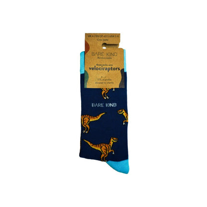 raptor dinosaur socks , velociraptor dinosaur socks in bright blue by Bare Kind