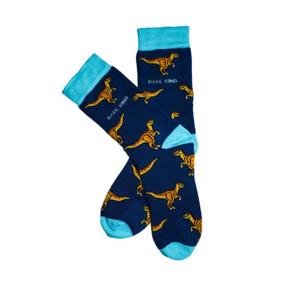 folded flat lay of raptor dinosaur socks