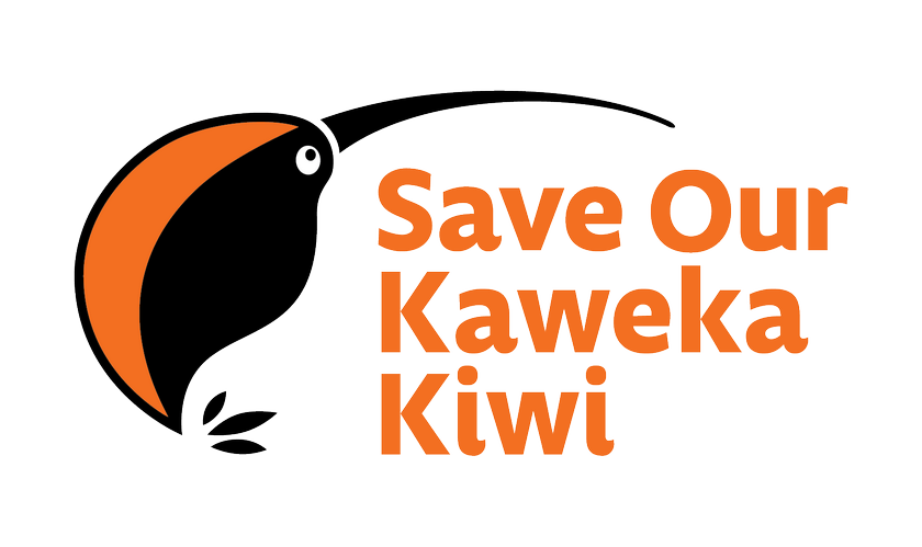 Logo for 'Save Our Kaweka Kiwi' with a kiwi bird illustration on a white background.