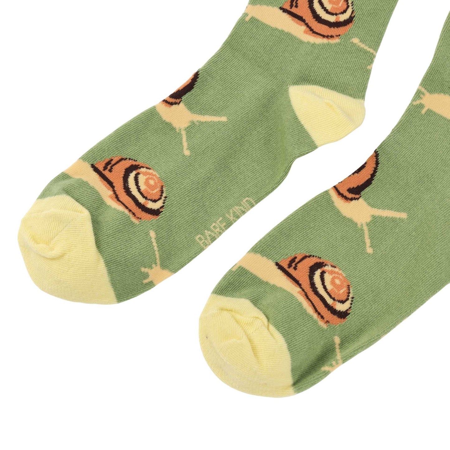 Green socks with snail pattern on a white background