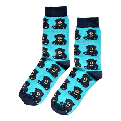 flat lay of blue sun bear bamboo socks