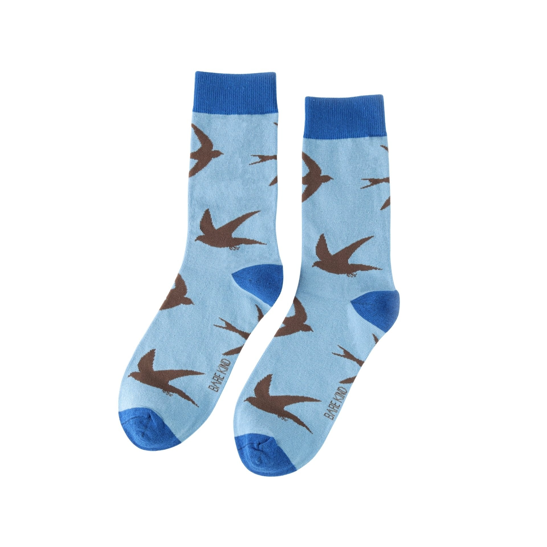 Blue Swift bamboo socks on a white background