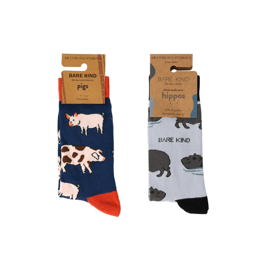Pig and Hippo bamboo socks
