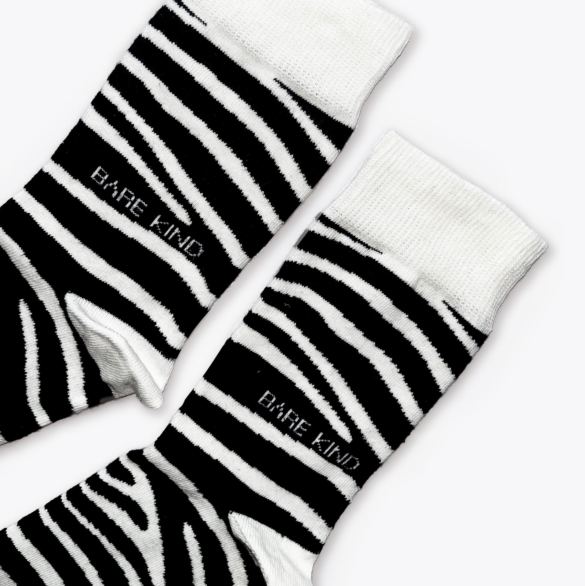 cuff closeup flat lay of zebra print bamboo socks